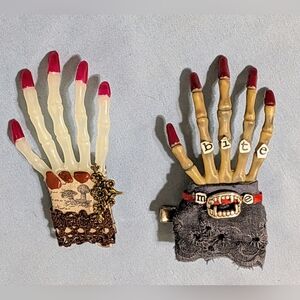 Pair of Handmade Gothic Skeleton Hand Hair Clip Barrettes and Pins, Glow in Dark